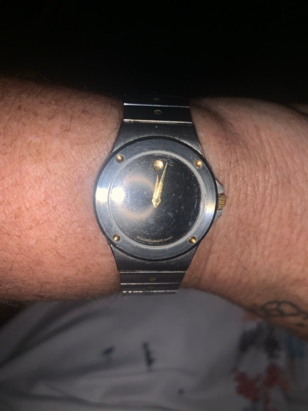 Movado Museum Two Tone Quartz Watch - RUNS - Crystal Missing - As Is